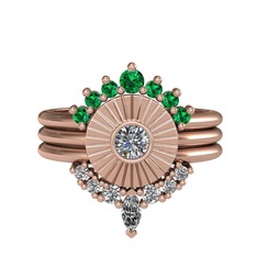 Minimal Tria Cora Yüzük - Yeşil kuvars, pırlanta ve beyaz zirkon 14 ayar rose altın yüzük (0.16 karat) #jx11mp