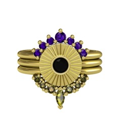 Minimal Tria Cora Yüzük - Ametist, siyah zirkon ve peridot 925 ayar altın kaplama gümüş yüzük #jz8rvo