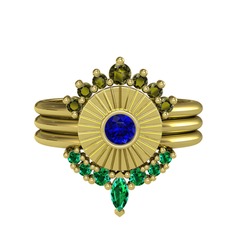 Minimal Tria Cora Yüzük - Peridot, lab safir ve yeşil kuvars 14 ayar altın yüzük #k6rduk