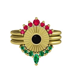 Minimal Tria Cora Yüzük - Rodolit garnet, siyah zirkon ve yeşil kuvars 14 ayar altın yüzük #kcdahq