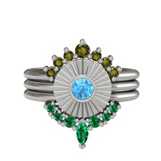 Minimal Tria Cora Yüzük - Peridot, akuamarin ve yeşil kuvars 18 ayar beyaz altın yüzük #kdv4c1