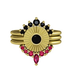 Minimal Tria Cora Yüzük - Siyah zirkon ve rodolit garnet 8 ayar altın yüzük #kmvurq