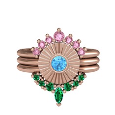 Pembe kuvars, akuamarin ve yeşil kuvars 8 ayar rose altın yüzük