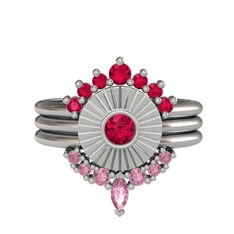 Rodolit garnet ve pembe kuvars 925 ayar gümüş yüzük