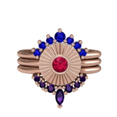 Minimal Tria Cora Yüzük - Lab safir, rodolit garnet ve ametist 14 ayar rose altın yüzük #kz3tp5