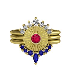 Minimal Tria Cora Yüzük - Swarovski, rodolit garnet ve lab safir 8 ayar altın yüzük #l3zljt