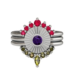 Rodolit garnet, ametist ve peridot 925 ayar gümüş yüzük