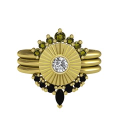 Peridot, swarovski ve siyah zirkon 18 ayar altın yüzük