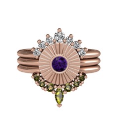 Minimal Tria Cora Yüzük - Swarovski, ametist ve peridot 8 ayar rose altın yüzük #lh8mcq