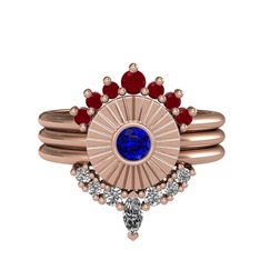 Kök yakut, lab safir ve swarovski 925 ayar rose altın kaplama gümüş yüzük