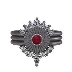 Minimal Tria Cora Yüzük - Pırlanta, kök yakut ve beyaz zirkon 925 ayar siyah rodyum kaplama gümüş yüzük (0.42 karat) #lldh6p