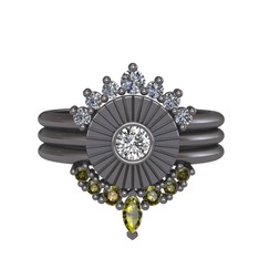 Minimal Tria Cora Yüzük - Pırlanta, swarovski ve peridot 925 ayar siyah rodyum kaplama gümüş yüzük (0.42 karat) #lp1czy