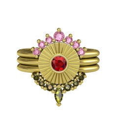 Pembe kuvars, garnet ve peridot 18 ayar altın yüzük