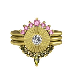 Minimal Tria Cora Yüzük - Pembe kuvars, beyaz zirkon ve peridot 925 ayar altın kaplama gümüş yüzük #mcvydu