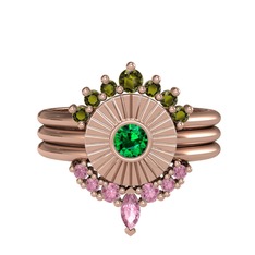 Minimal Tria Cora Yüzük - Peridot, yeşil kuvars ve pembe kuvars 8 ayar rose altın yüzük #myn5q8