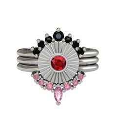 Minimal Tria Cora Yüzük - Siyah zirkon, garnet ve pembe kuvars 925 ayar gümüş yüzük #n5iwiz
