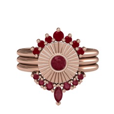 Minimal Tria Cora Yüzük - Kök yakut 14 ayar rose altın yüzük #nez5gm