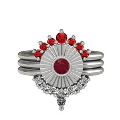 Minimal Tria Cora Yüzük - Garnet, kök yakut ve beyaz zirkon 8 ayar beyaz altın yüzük #nikkip