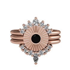 Minimal Tria Cora Yüzük - Beyaz zirkon ve siyah zirkon 8 ayar rose altın yüzük #njww7