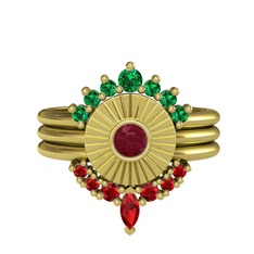 Yeşil kuvars, kök yakut ve garnet 18 ayar altın yüzük