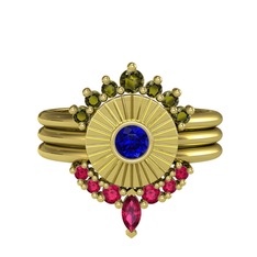 Minimal Tria Cora Yüzük - Peridot, lab safir ve rodolit garnet 8 ayar altın yüzük #oapcrb