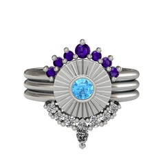 Minimal Tria Cora Yüzük - Ametist, akuamarin ve swarovski 925 ayar gümüş yüzük #oe20j9