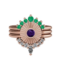 Minimal Tria Cora Yüzük - Kök zümrüt, ametist ve swarovski 925 ayar rose altın kaplama gümüş yüzük #oeg11v