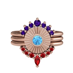 Minimal Tria Cora Yüzük - Ametist, akuamarin ve garnet 925 ayar rose altın kaplama gümüş yüzük #ohl3mt