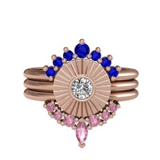 Minimal Tria Cora Yüzük - Lab safir, beyaz zirkon ve pembe kuvars 14 ayar rose altın yüzük #oijx3h