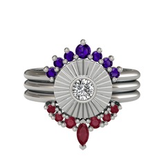Minimal Tria Cora Yüzük - Ametist, swarovski ve kök yakut 14 ayar beyaz altın yüzük #orkfi3