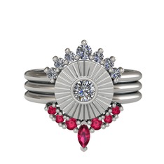 Minimal Tria Cora Yüzük - Pırlanta ve rodolit garnet 8 ayar beyaz altın yüzük (0.58 karat) #ot85td