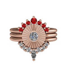 Minimal Tria Cora Yüzük - Garnet, pırlanta ve beyaz zirkon 14 ayar rose altın yüzük (0.16 karat) #owgzg7