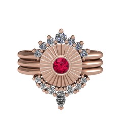 Pırlanta, rodolit garnet ve swarovski 925 ayar rose altın kaplama gümüş yüzük (0.42 karat)