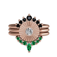 Siyah zirkon, swarovski ve yeşil kuvars 8 ayar rose altın yüzük