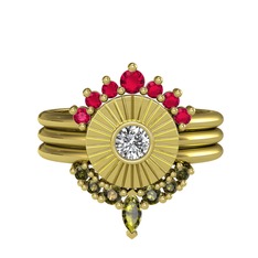 Minimal Tria Cora Yüzük - Rodolit garnet, swarovski ve peridot 18 ayar altın yüzük #pf6zy4