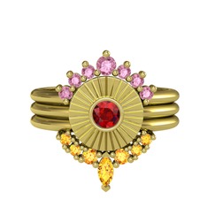 Pembe kuvars, garnet ve sitrin 14 ayar altın yüzük