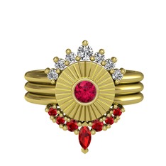 Minimal Tria Cora Yüzük - Swarovski, rodolit garnet ve garnet 8 ayar altın yüzük #pjkygh