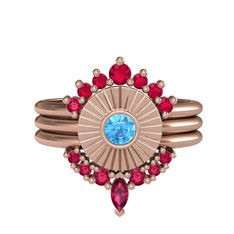 Minimal Tria Cora Yüzük - Rodolit garnet ve akuamarin 925 ayar rose altın kaplama gümüş yüzük #pughgx