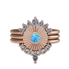 Minimal Tria Cora Yüzük - Pırlanta, akuamarin ve swarovski 925 ayar rose altın kaplama gümüş yüzük (0.42 karat) #q0yzdu