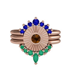 Minimal Tria Cora Yüzük - Lab safir, dumanlı kuvars ve kök zümrüt 14 ayar rose altın yüzük #q470hn