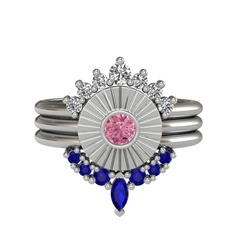 Swarovski, pembe kuvars ve lab safir 925 ayar gümüş yüzük