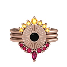 Sitrin, siyah zirkon ve rodolit garnet 925 ayar rose altın kaplama gümüş yüzük