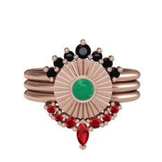 Minimal Tria Cora Yüzük - Siyah zirkon, kök zümrüt ve garnet 8 ayar rose altın yüzük #qdhtz0