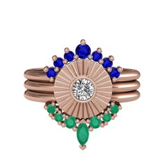 Minimal Tria Cora Yüzük - Lab safir, swarovski ve kök zümrüt 14 ayar rose altın yüzük #qirwh2