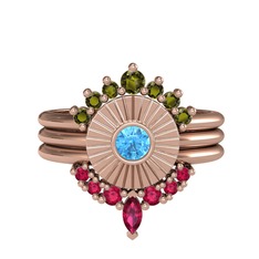Minimal Tria Cora Yüzük - Peridot, akuamarin ve rodolit garnet 14 ayar rose altın yüzük #qj7plo