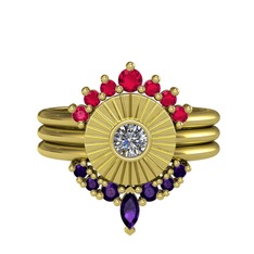 Rodolit garnet, pırlanta ve ametist 8 ayar altın yüzük (0.16 karat)