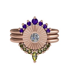 Minimal Tria Cora Yüzük - Ametist, pırlanta ve peridot 925 ayar rose altın kaplama gümüş yüzük (0.16 karat) #qp5ini