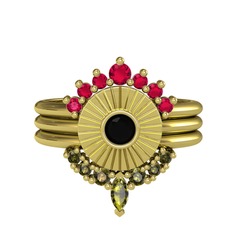 Rodolit garnet, siyah zirkon ve peridot 18 ayar altın yüzük
