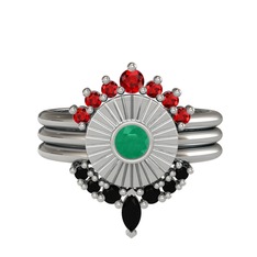 Minimal Tria Cora Yüzük - Garnet, kök zümrüt ve siyah zirkon 925 ayar gümüş yüzük #qpbssg