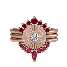 Minimal Tria Cora Yüzük - Kök yakut, beyaz zirkon ve rodolit garnet 14 ayar rose altın yüzük #qrgj5p
